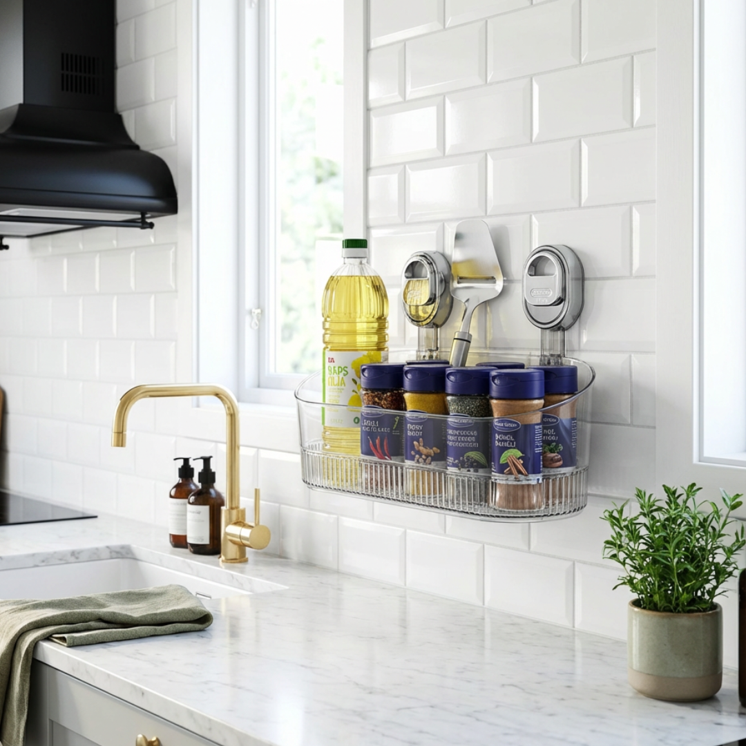 Borrfri Vägghylla™ –självhäftande vägghylla för kök och badrum