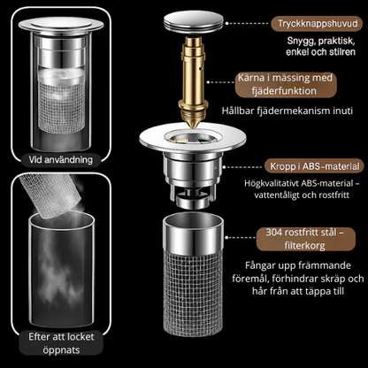 KlarFlöde™ Pop-Up Avloppsstopp med Filter