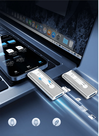 PowerDrive™ USB – 4-i-1 USB-minne (iPhone / USB-A / USB-C)