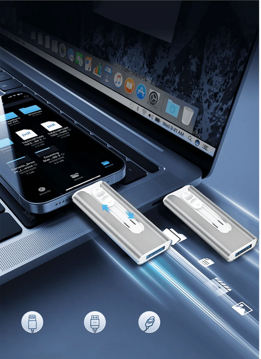 PowerDrive™ USB – 4-i-1 USB-minne (iPhone / USB-A / USB-C)