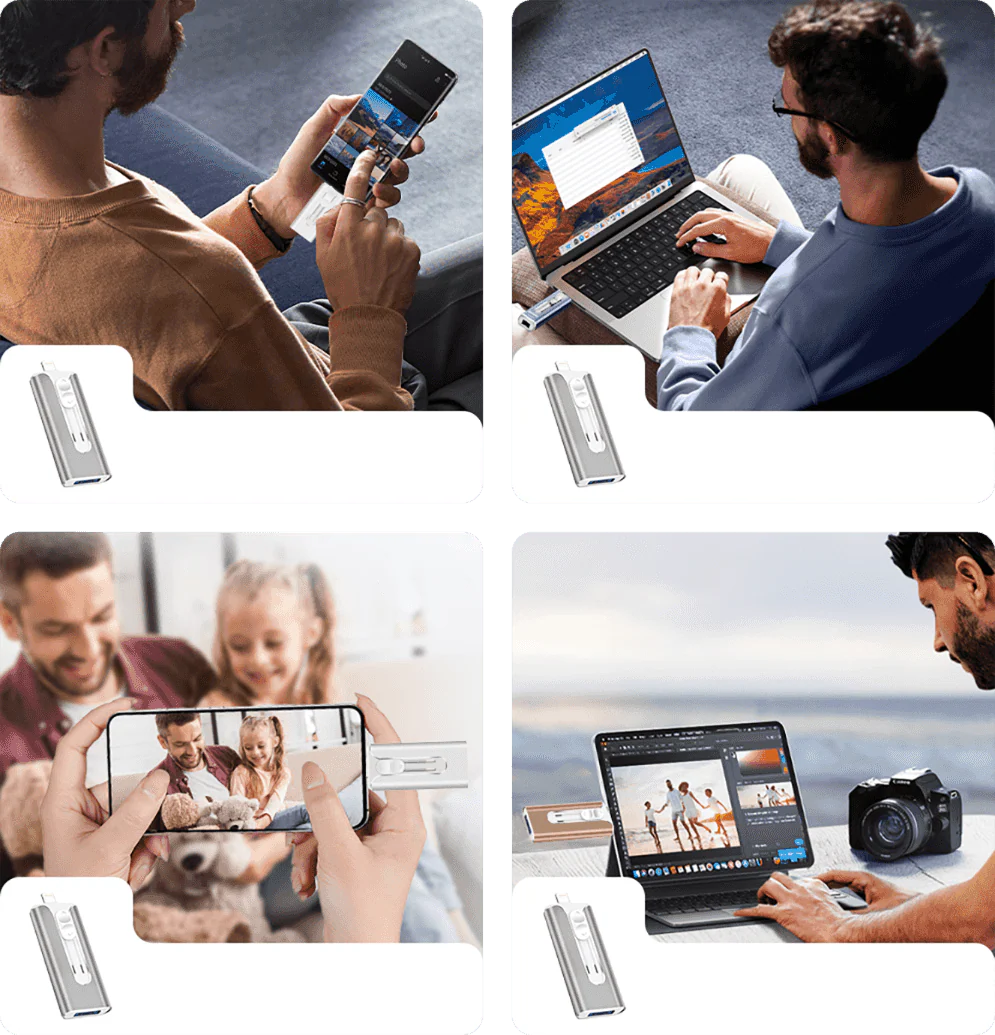 PowerDrive™ USB – 4-i-1 USB-minne (iPhone / USB-A / USB-C)